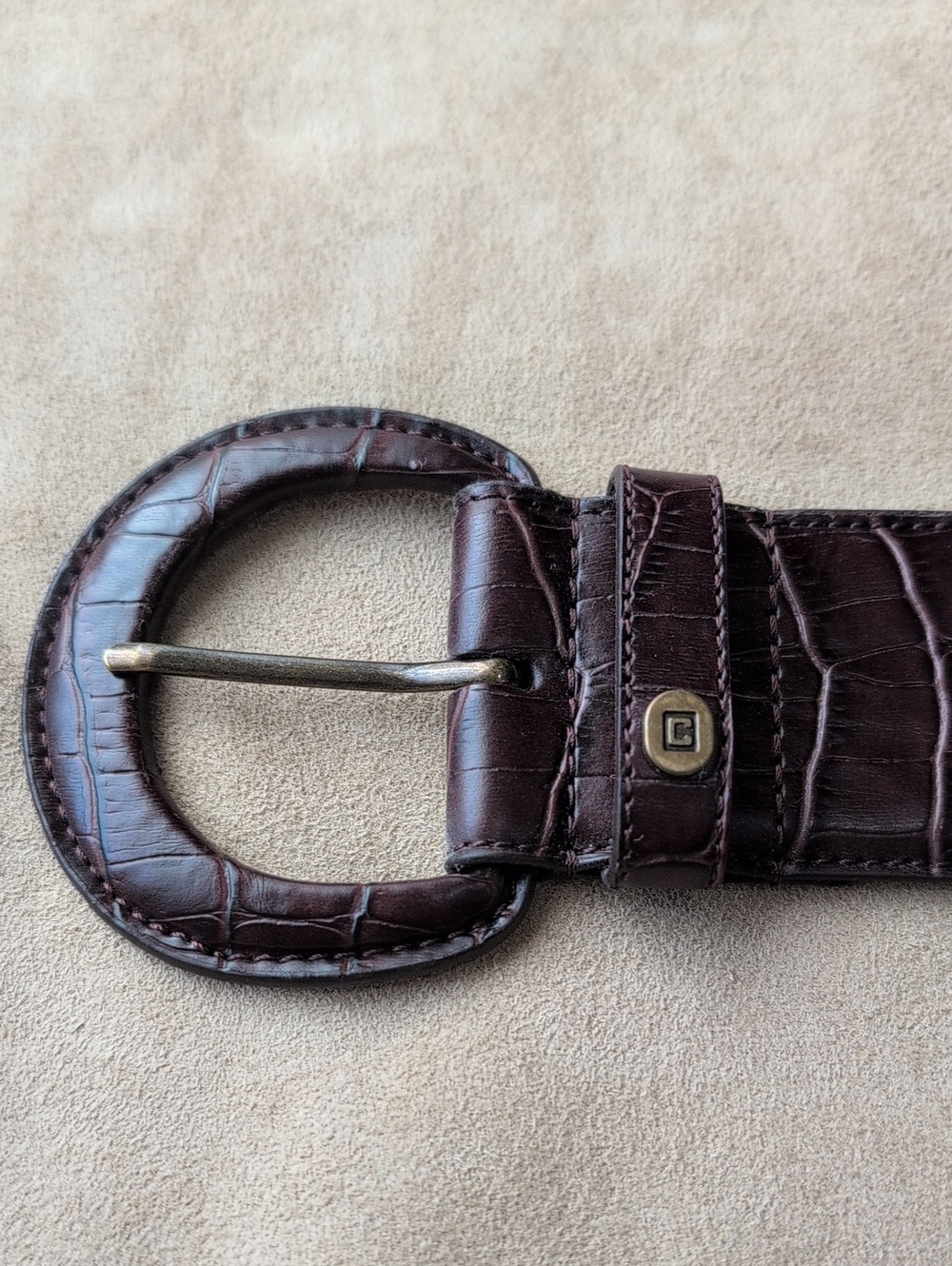 CHAPS Dark Brown Croc-Embossed Leather Belt